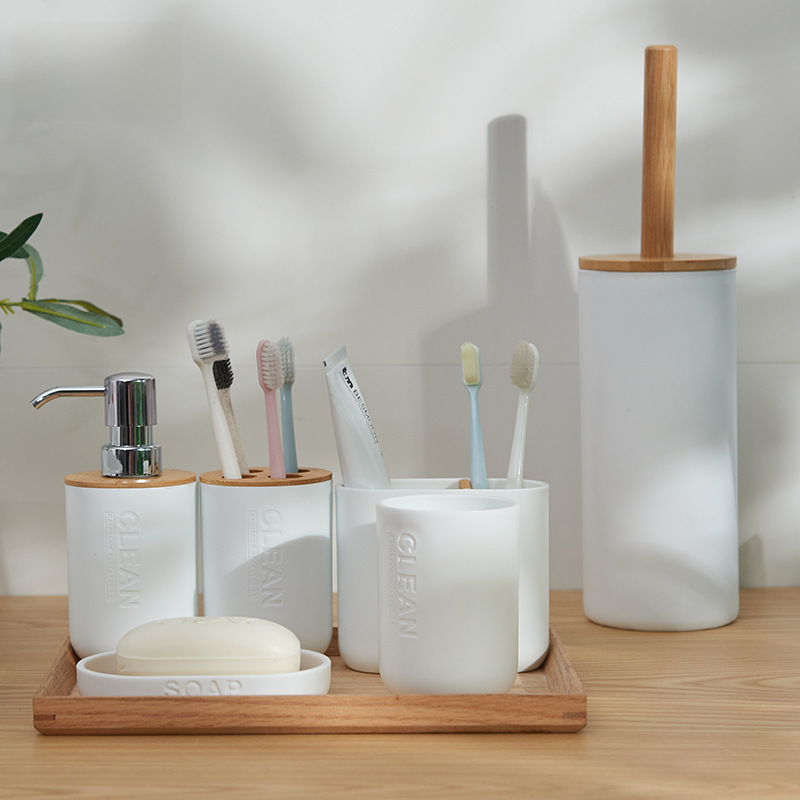 Bamboo Toothbrush Holder and Bathroom Accessories Set