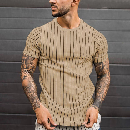 Men's Summer Short Sleeve 3D Printed Striped T-Shirt