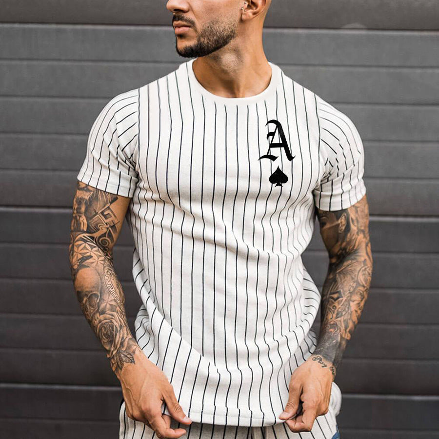 Men's Summer Short Sleeve 3D Printed Striped T-Shirt