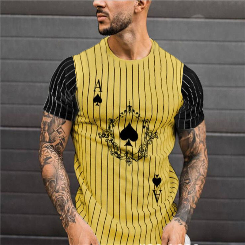 Men's Summer Short Sleeve 3D Printed Striped T-Shirt