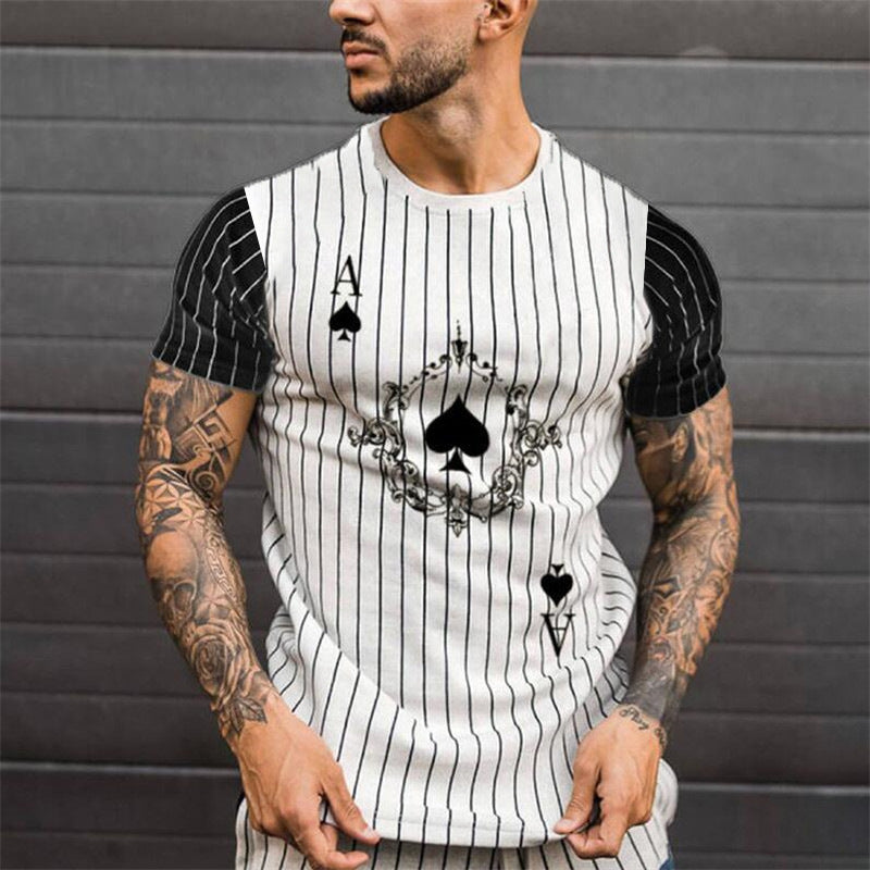 Men's Summer Short Sleeve 3D Printed Striped T-Shirt