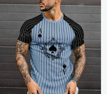 Men's Summer Short Sleeve 3D Printed Striped T-Shirt