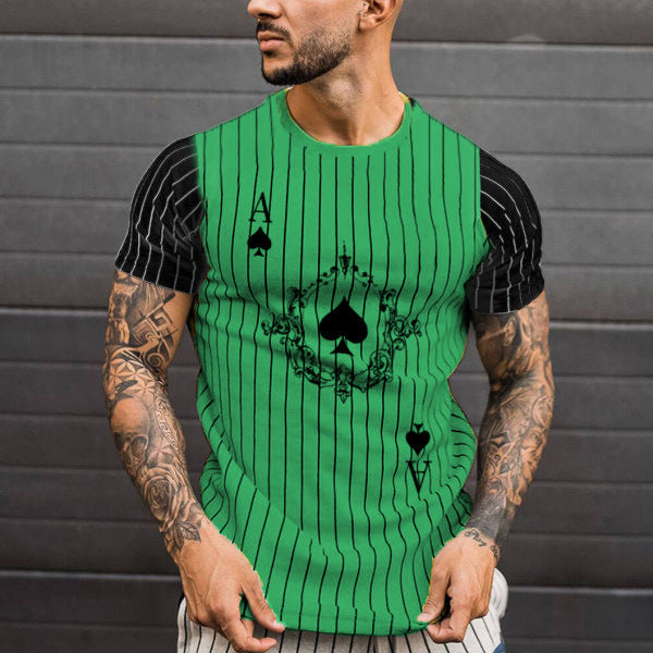 Men's Summer Short Sleeve 3D Printed Striped T-Shirt