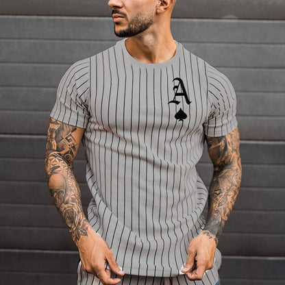 Men's Summer Short Sleeve 3D Printed Striped T-Shirt
