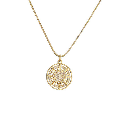 Geometric Copper Pendant Necklace with Zirconia Heart