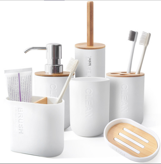 Bamboo Toothbrush Holder and Bathroom Accessories Set