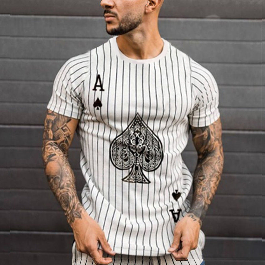 Men's Summer Short Sleeve 3D Printed Striped T-Shirt