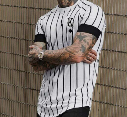 Men's Summer Short Sleeve 3D Printed Striped T-Shirt