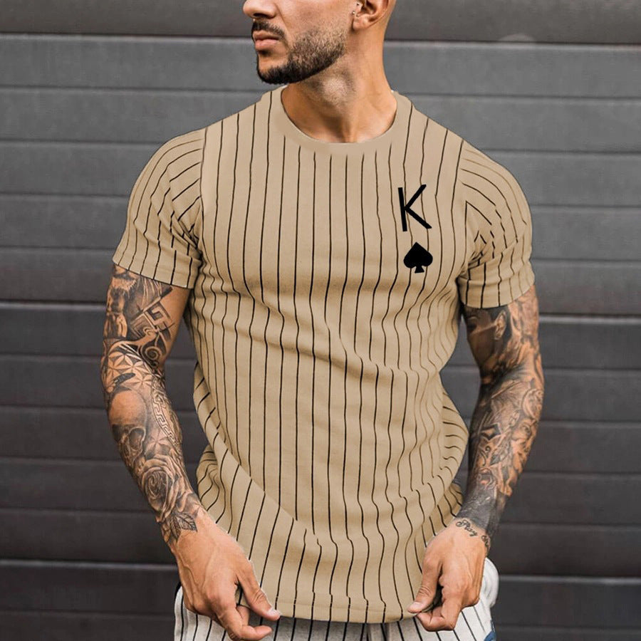 Men's Summer Short Sleeve 3D Printed Striped T-Shirt