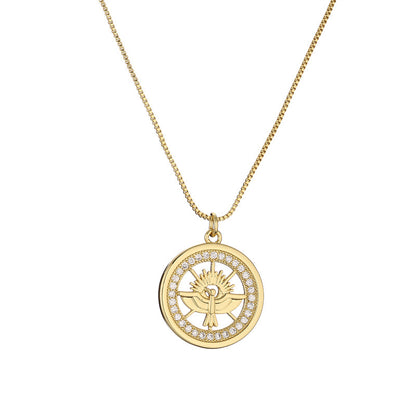 Geometric Copper Pendant Necklace with Zirconia Heart